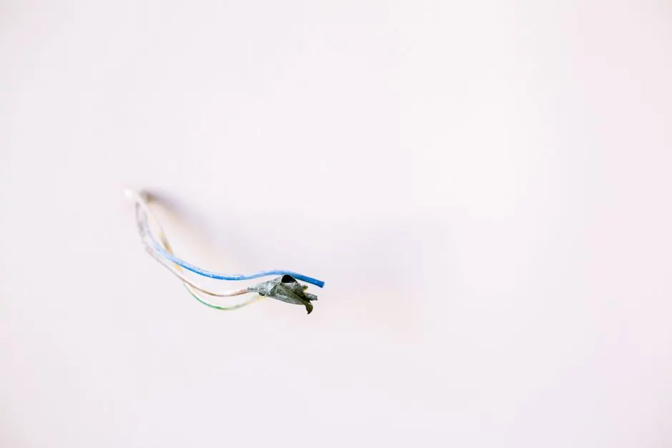 Loose electrical wires protruding from a white wall, ideal for home improvement concepts.